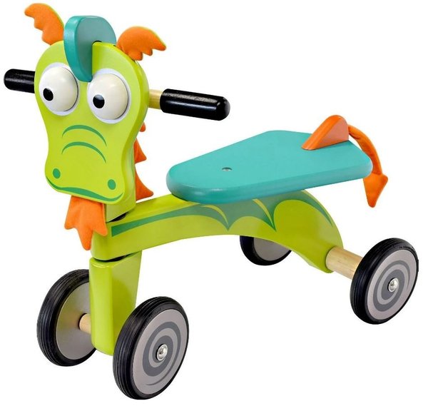 Holz Rutscher für Kinder Aufsitzfahrzeug Drachen grün