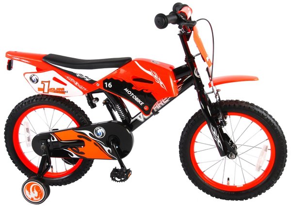 Motorrad Kinderfahrrad Jungen 16 Zoll - Orange