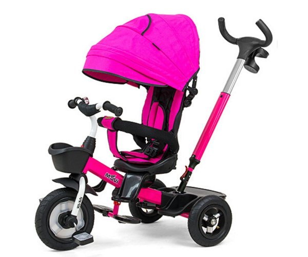 5in1 Deluxe Dreirad • Sitz 360° drehbar • Lufträder Fünf-Punkt Gurt Freilauffunktion >>> Pink
