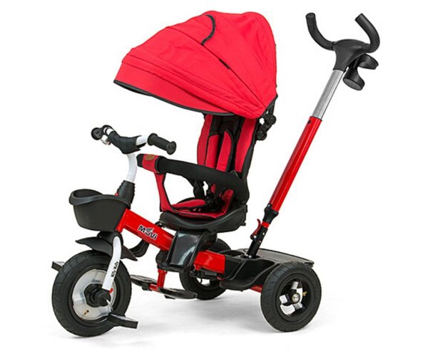 5in1 Deluxe Dreirad • Sitz 360° drehbar • Lufträder Fünf-Punkt Gurt Freilauffunktion >>> Rot