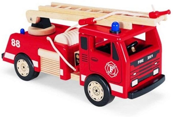 Pintoy Feuerwehr Gummibaumholz Leiterwagen  45 cm