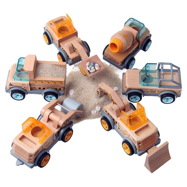 Wandelbare Baufahrzeuge aus Holz  Construction Holzspielzeug